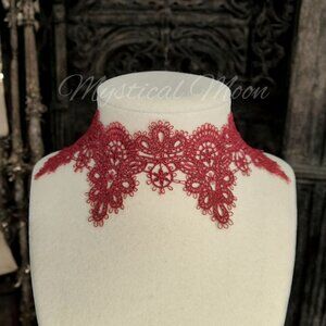 Gothic Burgundy Wide lace Choker Necklace Statement Jewelry Witchy Wiccan